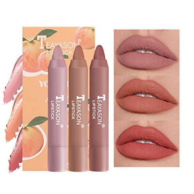 Mimore Lápiz labial 3 piezas/juego Sabor a fruta Mate Lápiz labial Crayon Duradero Impermeable A prueba de manchas Moda portátil completo Kit de maqui