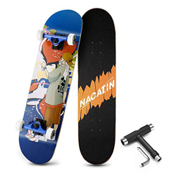 NACATIN - Tabla de monopatín para niños, jóvenes y adultos, con rodamientos de bolas ABEC-9, 92A, antideslizante, lisa, silenciosa, para principiantes en oferta