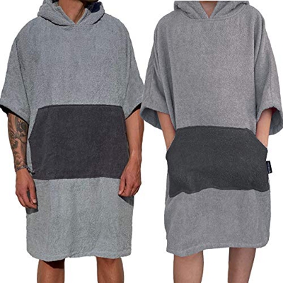 Homelevel Poncho de surf para hombre y mujer, 100% algodón, de playa, de baño, toalla de mano, capa, toalla de baño con capucha, colorgris claro/gris 