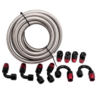 Stainless Steel Nylon Braided Oil Fuel Hose Line Kit An10 16ft Fitting End Kit