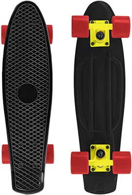 Skateboard 55cm/22inch para Principiantes Adultos y Niños, Mini Cruiser Retro Skateboard con All-in-One Skate 4 PU Ruedas (Negro)