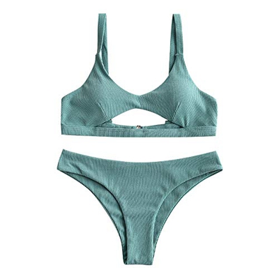 ZAFUL Bikini de cintura baja para mujer. azul L