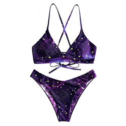 ZAFUL - Traje de baño acolchado para mujer, en diseño de galaxia, con tirantes, juego de bikini morado L precio