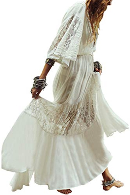 AiJump Floral Encaje Vestido de Playa Kaftan Kimonos Pareos Bohemia Cover Ups para Mujer