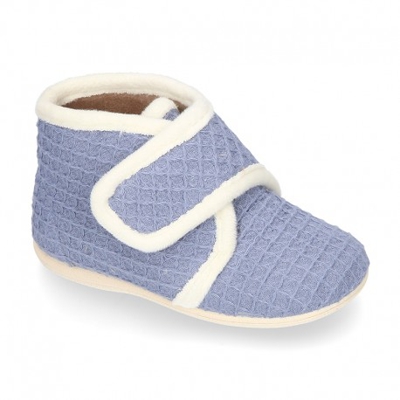 Botita Casa Niños Sin Cordones En Lona Cuadrillé. 28 Azulado