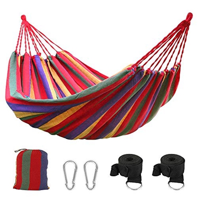 Your's Bath Hamaca de jardín de algodón de exterior para cama de matrimonio 270 x 150 cm con ganchos y cuerdas y alta gama hasta 200 kg con bolsa para