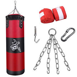 Anxicer Saco de Boxeo Hombre,Saco de Boxeo Relleno MMA Muay Thai Kick Boxing Artes Marciales,Cadena de Acero de Cuatro Puntos,Saco de Arena Gancho par características