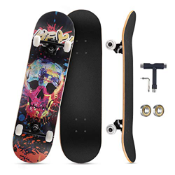 KOVEBBLE Longboard profesional estándar completo de 81 x 20 cm para niños, adolescentes y adultos, regalo de arce canadiense doble patada con herramie en oferta