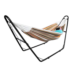 Todeco Cama Colgante, Hamaca, Beige/Marrón/Naranja, con Soporte Tipo-H, Brasileño, Algodón, Capacidad: para 2 Personas, Alto: Ajustable en oferta