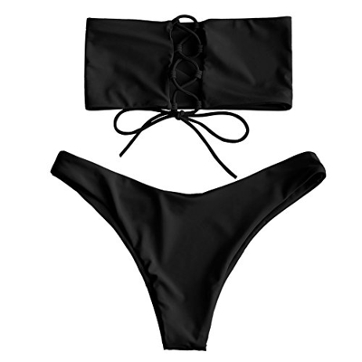 ZAFUL - Bikini sexy para mujer con cordones Negro L