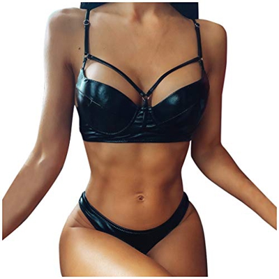 Proumy 👙 Conjuntos de Bikini de Charol para Mujer Sexy Traje de baño de Dos Piezas Sujetador Push-up Tanga Traje de baño Bikini de Cuero de Moda Ropa 