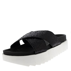 Mujer Plataforma Resplandecer Correa Ponerse Verano Moda Sandalias Zapatos - Negro Correa Cruzada PN0147 5UK/38 precio