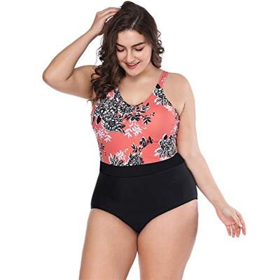 Lover-Beauty Bikini Talla Grande Mujer Una Pieze Floral Ropa de Baño Plus Size Playa Verano Floral Print Tirante Sexy Talla Grande (Talla 46-48) XL