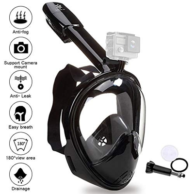 V VILISUN Mascara Buceo Mascara Snorkel 180° Panorámica Gafas Buceo de Cara Completa Gafas de Bucear Anti-Niebla y Anti-Fugas, Apoyo Camara Deportiva,