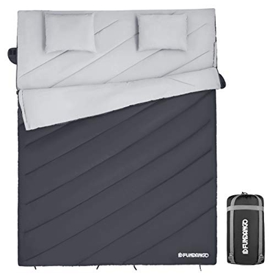 FUNDANGO - Saco de Dormir Doble para 2 Personas, con sobre, Compacto, Impermeable, cálido, Ideal para Acampada, Senderismo y Senderismo