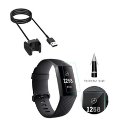 Kit Cargador Usb Charger + Película Protectora Pantalla Gel Full Cover Fitbit Charge 3 en oferta