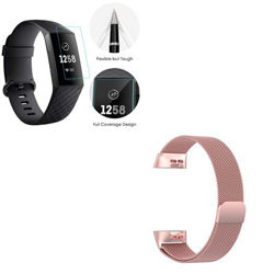 Kit Pulsera Milanese Loop Cierre Magnético + Película Protectora Pantalla Gel Full Cover Fitbit Charge 3 Rosa características