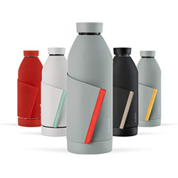 Closca Botella de Agua de Cristal 420ml Bottle. Cantimplora de Vidrio Libre de BPA. Doble Apertura y Solapa Elástica para fácil Transporte. (Gray/Cora precio