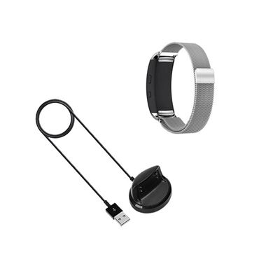 Kit Pulsera Milanese Loop Cierre Magnético + Cargador Usb Charger Samsung Gear Fit 2 Pro Cinza
