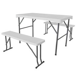 Conjunto Plegable Mesa de 113cm con 2 Bancos de 95cm para Camping Blanco GH91 en oferta