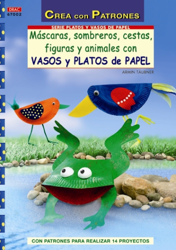 Máscaras, sombreros, cestas, figuras y animales con vasos y platos de papel en oferta