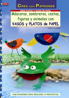 Máscaras, sombreros, cestas, figuras y animales con vasos y platos de papel