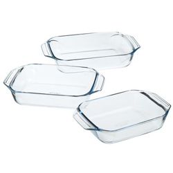 Conjunto fuentes horno Pyrex , 3 pzas rectangulares vidrio 912S734/6143 características
