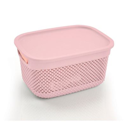 Cesta Mediana Rectangular con Tapa Rosa 6,6 Litros 7house en oferta