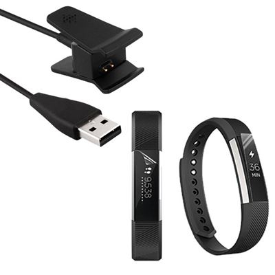 Kit Cargador Usb Charger + Película Protectora Pantalla Gel Full Cover Fitbit Alta