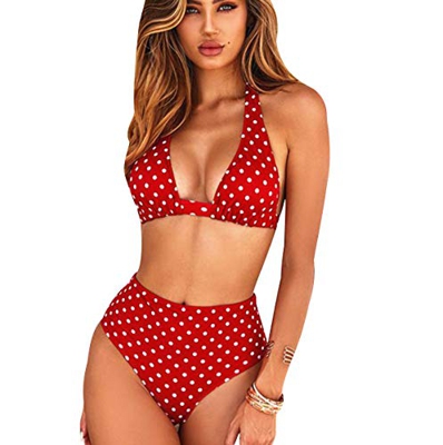 Bikini Talle Alto Halter Push Up Mujer Lunares Trajes de Baño Flores de Dos Piezas Biquini Braga Alta Vikini Bañador Piscina Playa Trikini Conjunto de