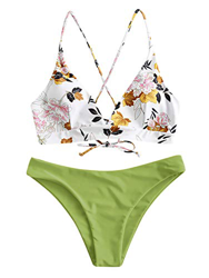 Zaful - Conjunto de bikini acolchado para mujer en diseño de naranjas, de tirantes con cordones verde S características