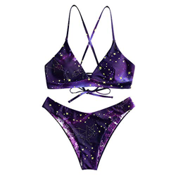 ZAFUL - Conjunto de bikini reversible con cordones para mujer con estampado de galaxia en oferta