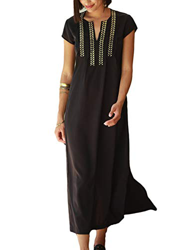 Bsubseach Vestido Negro De Manga Corta con Bordado Kaftan para Mujer Traje De Baño Informal con Encubrimiento características