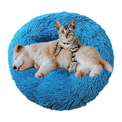 Eastlion Cama Perro Deluxe Felpa Redonda,Plush Cama Calmante Donut Gato Suave Cómoda,Nido Calentito Cojín Lavable para Mascotas Pequeña Gatos y Perros