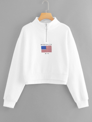 Sudadera Con Cuello Con Cremallera Y Estampado Con Bandera Y Texto precio