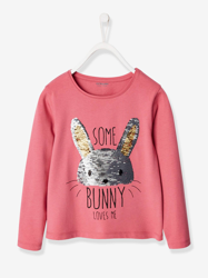 Camiseta de lentejuelas reversibles para niña - rosa medio liso con motivos precio