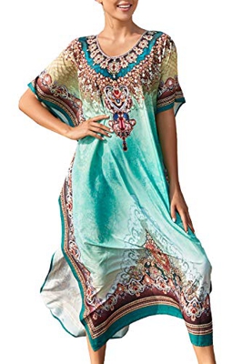 YouKD Bikini de Playa Boho Estilo Kaftan Floral con Estampado de Vestido de Secado rápido Cubrir Bata Ropa Interior de Talla Grande para Mujer