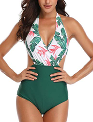 heekpek Mujeres Retro Cintura Alta Trajes de Baño Una Pieza Polka Dot Bañador Trajes de Brasileño Conjunto de Bikini Color Liso Push up Bralette características