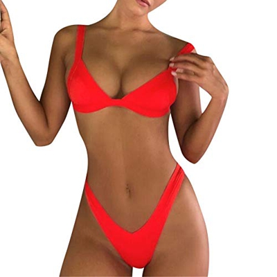 Bikinis Mujer,Dragon868 Simple Estilo de Las Mujeres Vendaje Bikini Conjunto Push-up Traje de baño brasileño(Rojo,L)