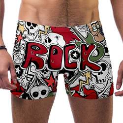 LORVIES Crazy Punk Rock abstracto calaveras para guitarra, disco de estrellas, labios, bóxer de natación para hombre, bañador corto de pierna cuadrada precio