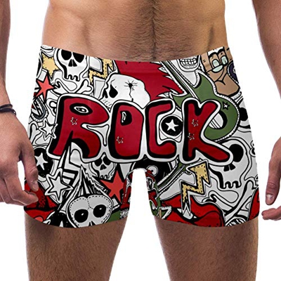 LORVIES Crazy Punk Rock abstracto calaveras para guitarra, disco de estrellas, labios, bóxer de natación para hombre, bañador corto de pierna cuadrada