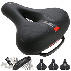 Asiento de Bicicleta Cómodo con Asa, Sillín de Bici Impermeable de Espuma Viscoelástica con Tira Reflectante Asiento de Bicicleta de Ajuste Universal características
