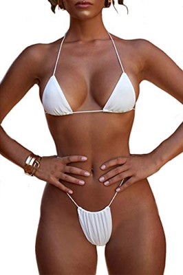 Conjunto De Bikini Sexy Micro Traje De Baño Bikini Triángulo Tanga 2 Piezas Blanco L