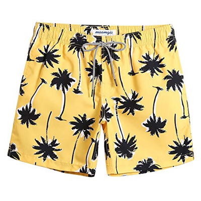 MaaMgic Shorts de Baño para Hombre Shorts de Playa Traje de Bañode Secado Rápido para Vacaciones Diseño a Rayas, Coco Amarillo L