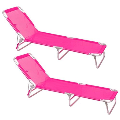 LOLAhome Pack de 2 tumbonas Playa Cama de 3 Posiciones Rosa de Aluminio y textileno de 190x58x25 cm