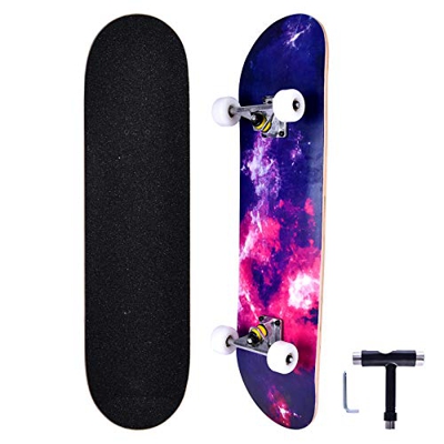 Bellanny Completo Skateboard para Principiantes 80x20cm/56.5x16cm, 9 Capas de Madera de Arce Monopatin, Carga de 100 Kg, para Adolescentes Niñas Niños