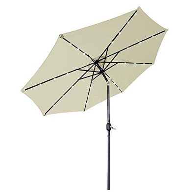 HENGMEI Sombrilla de Aluminio Ø 300 cm Parasol con Luces LED solares manivela Parasol inclinable para terraza jardín Playa balcón, Beige