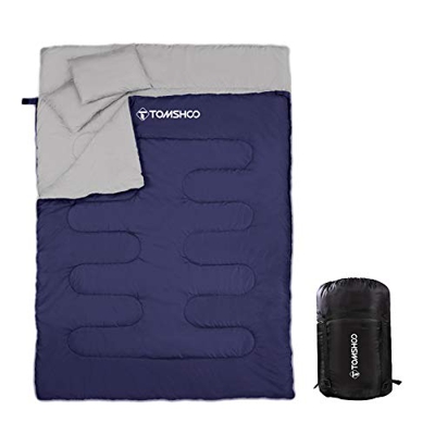 TOMSHOO Saco de Dormir Doble Adulto Acampada, Saco de Dormir Rectangular Convierte en 2 Sacos Individuales, para Camping, Excursiones y Actividades al