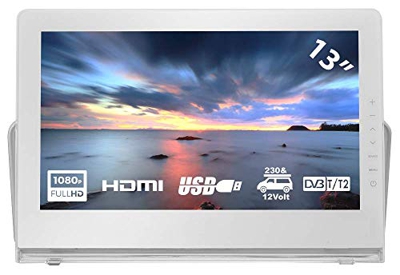 HKC P13H6 Mini TV portátil (TV Full HD de 13 Pulgadas) HDMI + USB, 60Hz, Reproductor Multimedia, batería incorporada, Cargador de Coche de 12 V, Anten