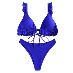 ZAFUL Bikini acolchado para mujer, triangular, con volantes y corbata de corte alto. azul S características